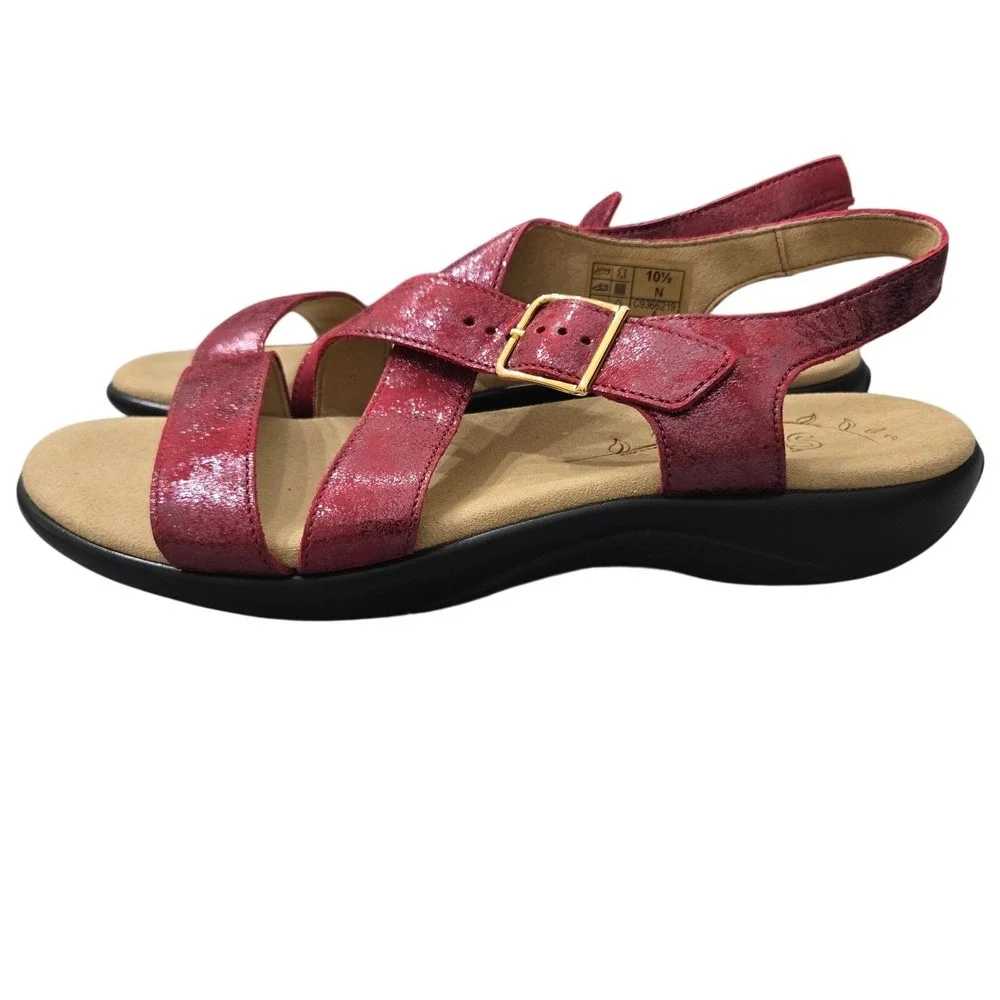 SAS Laguna Sandals Womens 10.5 N Narrow Cabernet Metallic Red Leather USA NIB